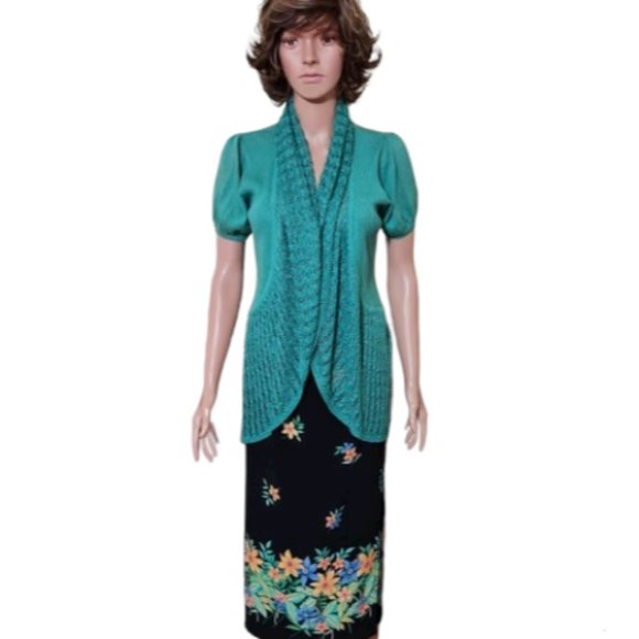VINTAGE SAG HABOR MULTI FLORAL SKIRT W/PUFF SHORT SLEEVE SHRUG NWT - Picture 1 of 12
